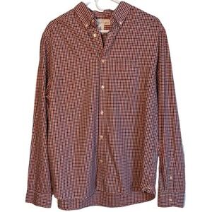 LOGG H&M Mens Button Down Shirt Red Navy Gingham Plaid Long Sleeve Size L‎